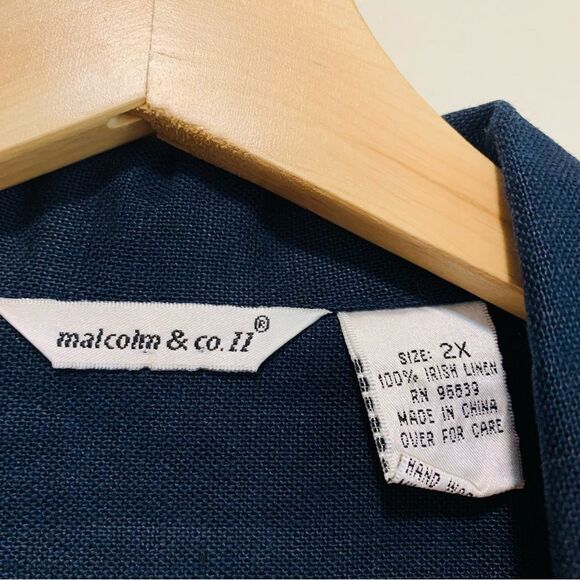 Malcolm & Co navy blue heavy weight  Irish linen women’s button front shacket 2x - Picture 4 of 6